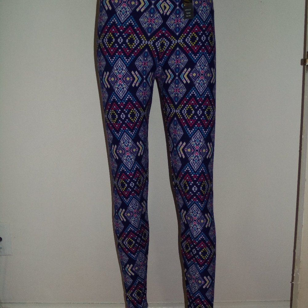 New Mix PURPLE & BLUE GEOMETRIC Brushed Fiber Leggings